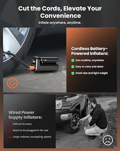 Miniatura 6 de Inflador de neumáticos Bomba de aire portátil compresor eléctrico inalámbrico SOWINK 150 PSI actualizado 2024 7800mAh batería recargable, inflado