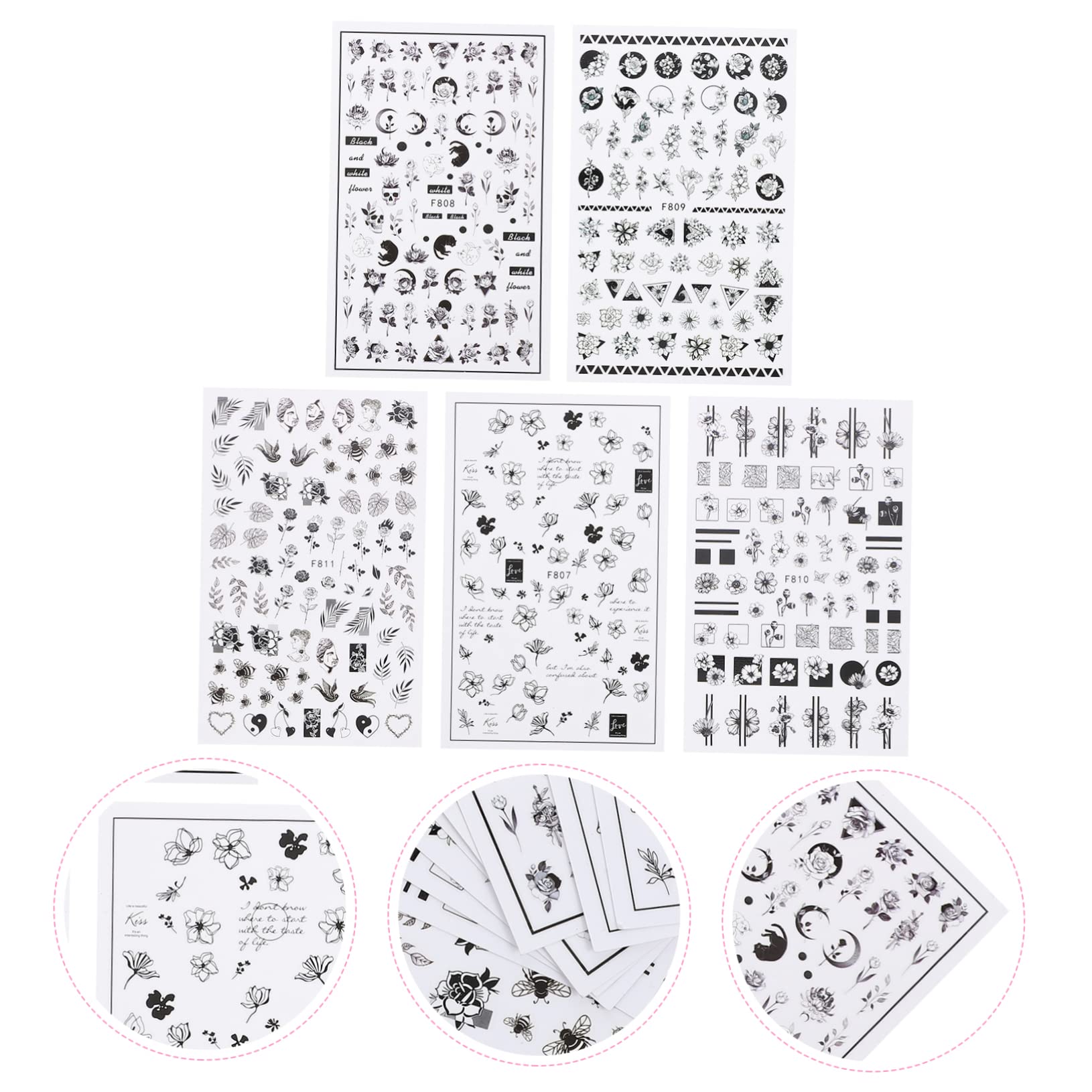 4 Set Adesivi Per Unghie Fiori Nail Art Decal Per Decorazioni Eleganti Per Feste E Speciali Adatti Donne E Ragazze 10 Fogli*4