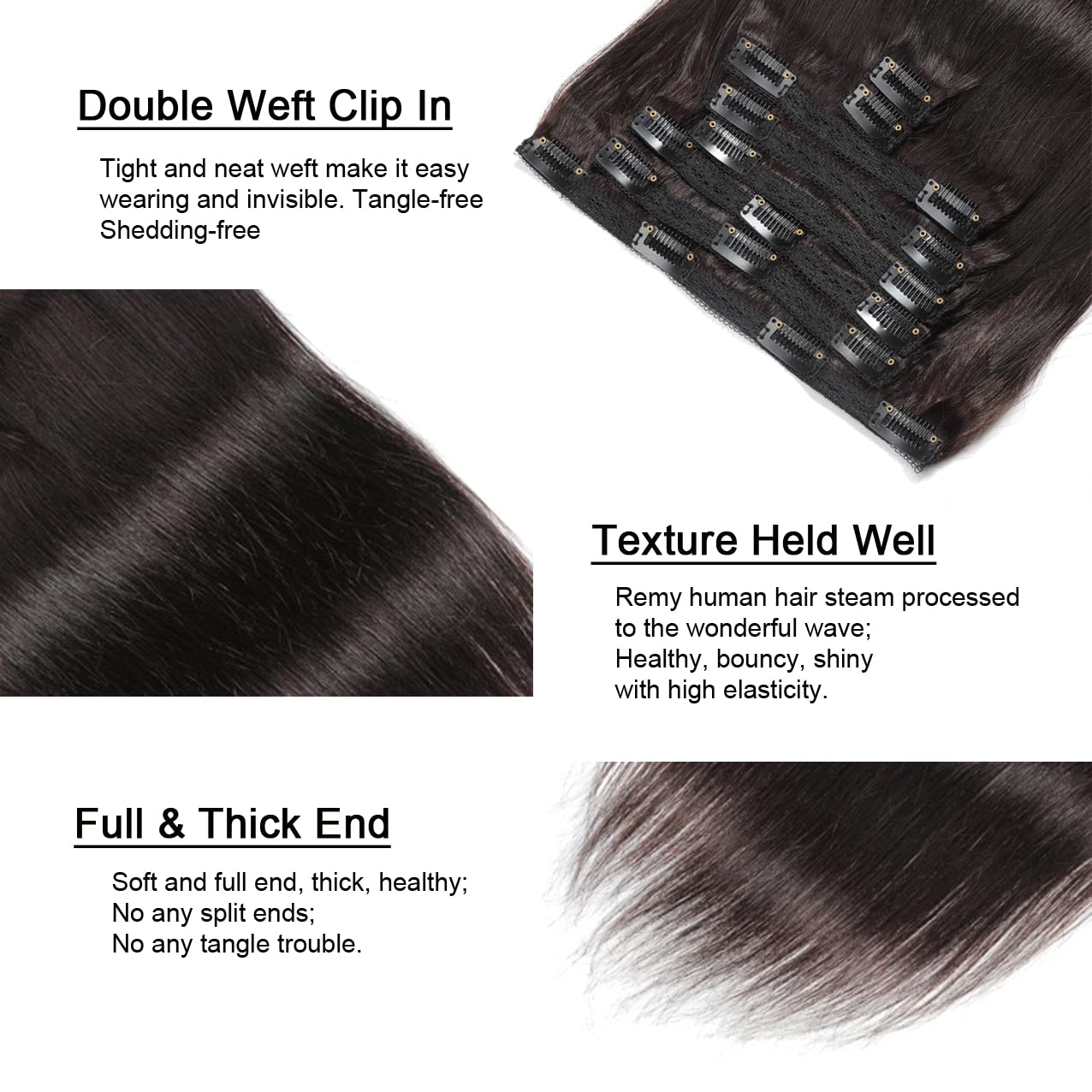Clip in Hair Extensions, 120g 10 Inch 8pcs Dark Brown #2 Human Hair Extensions Thick Clip in Hair Extensions Real Human Hair Clips Set Double Weft Silky Straight Virgin Hair