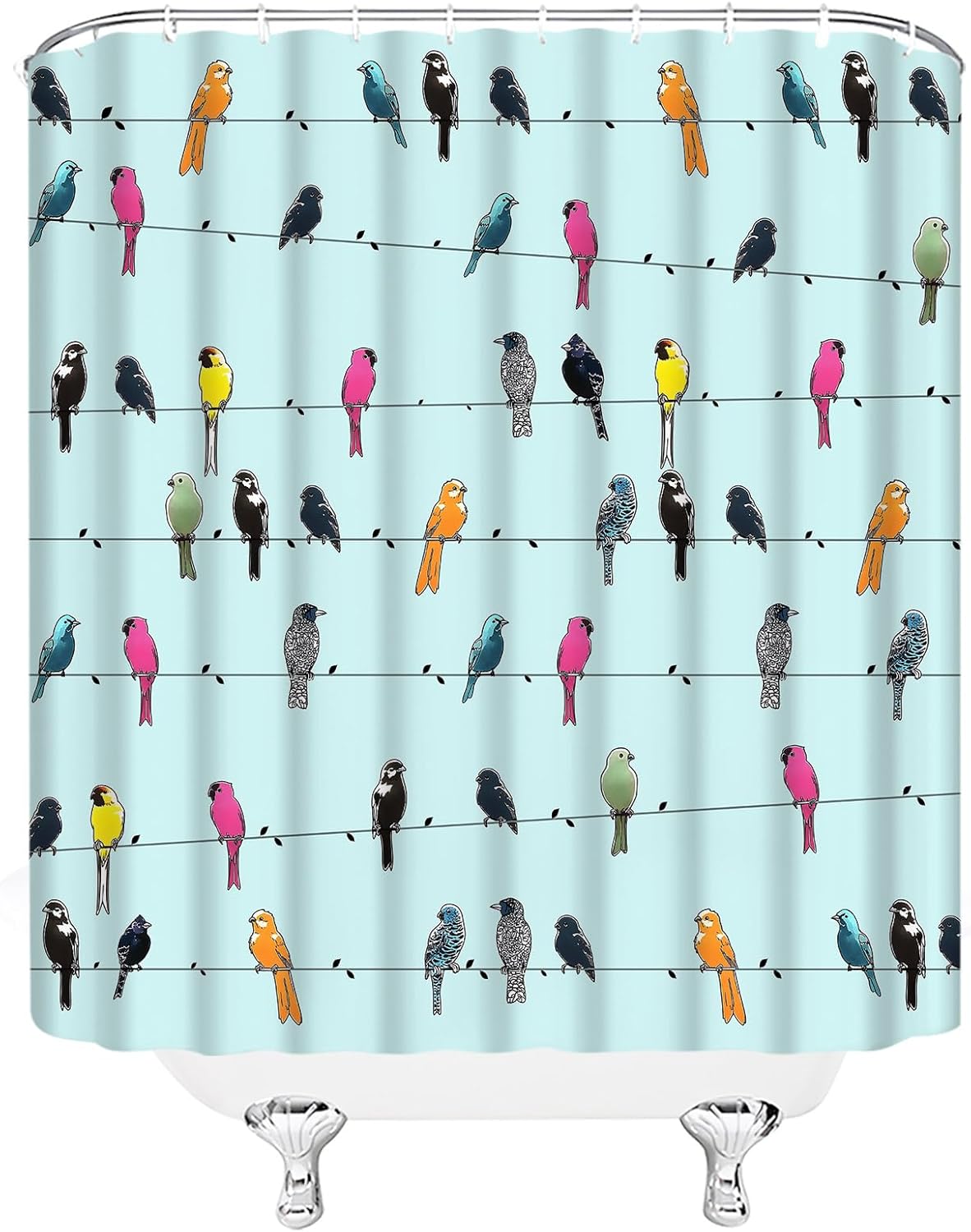 Bird Shower Curtain Birds on Tree Cute Colorful Boho Floral Funny Animal Farmhouse,Teal 70" Wx78 H Fabric Bathroom Decor Curtain with Hooks