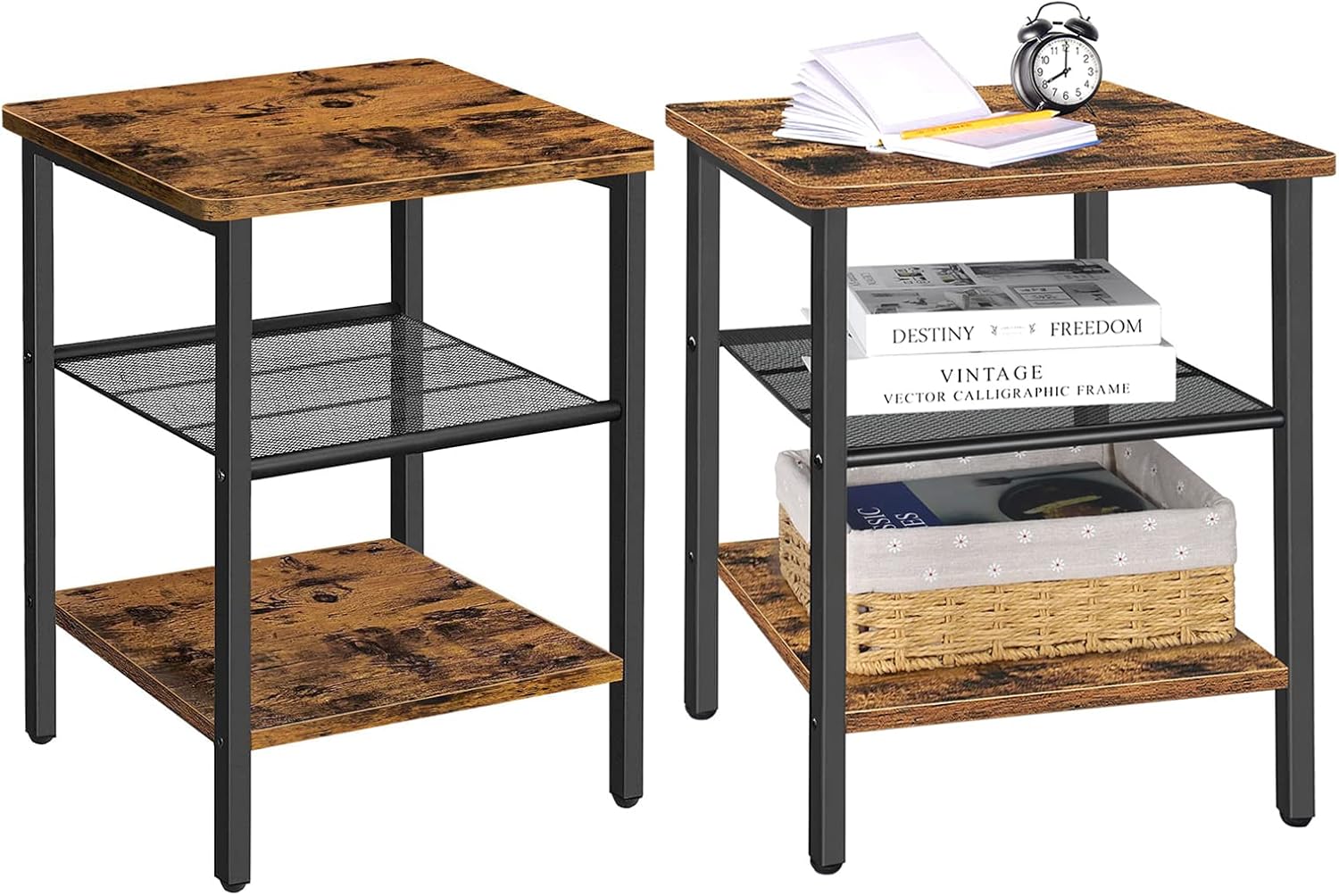 End Tables Set of 2, Side Tables with Storage Shelf, Slim Night Tables