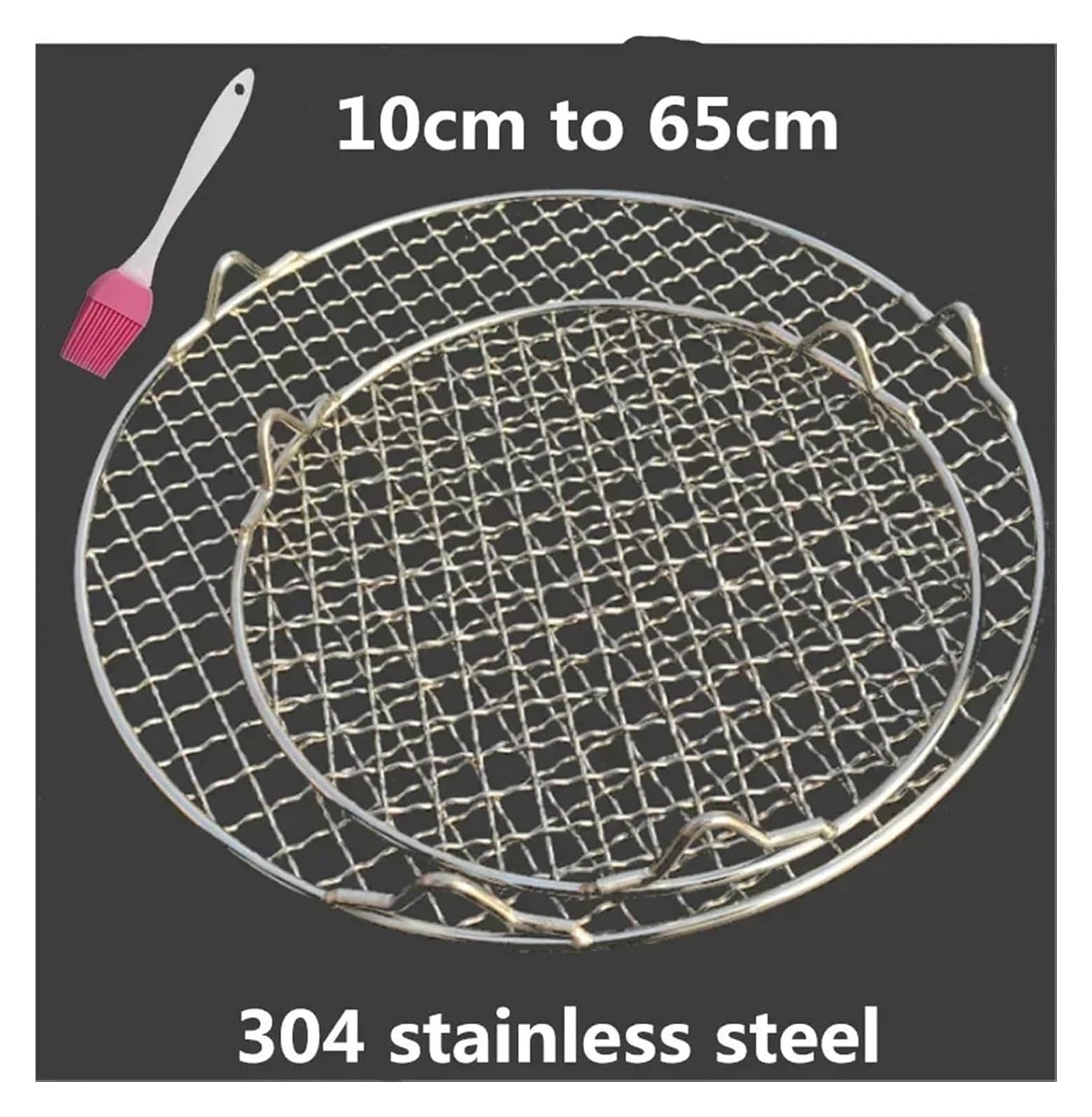 Zapasowy ruszt do grillowania, Okrągła siatka do grilla ze stali nierdzewnej 304 stopką 10-65 cm srebrna pieczenia, palenia, kempingu(26.5cm)