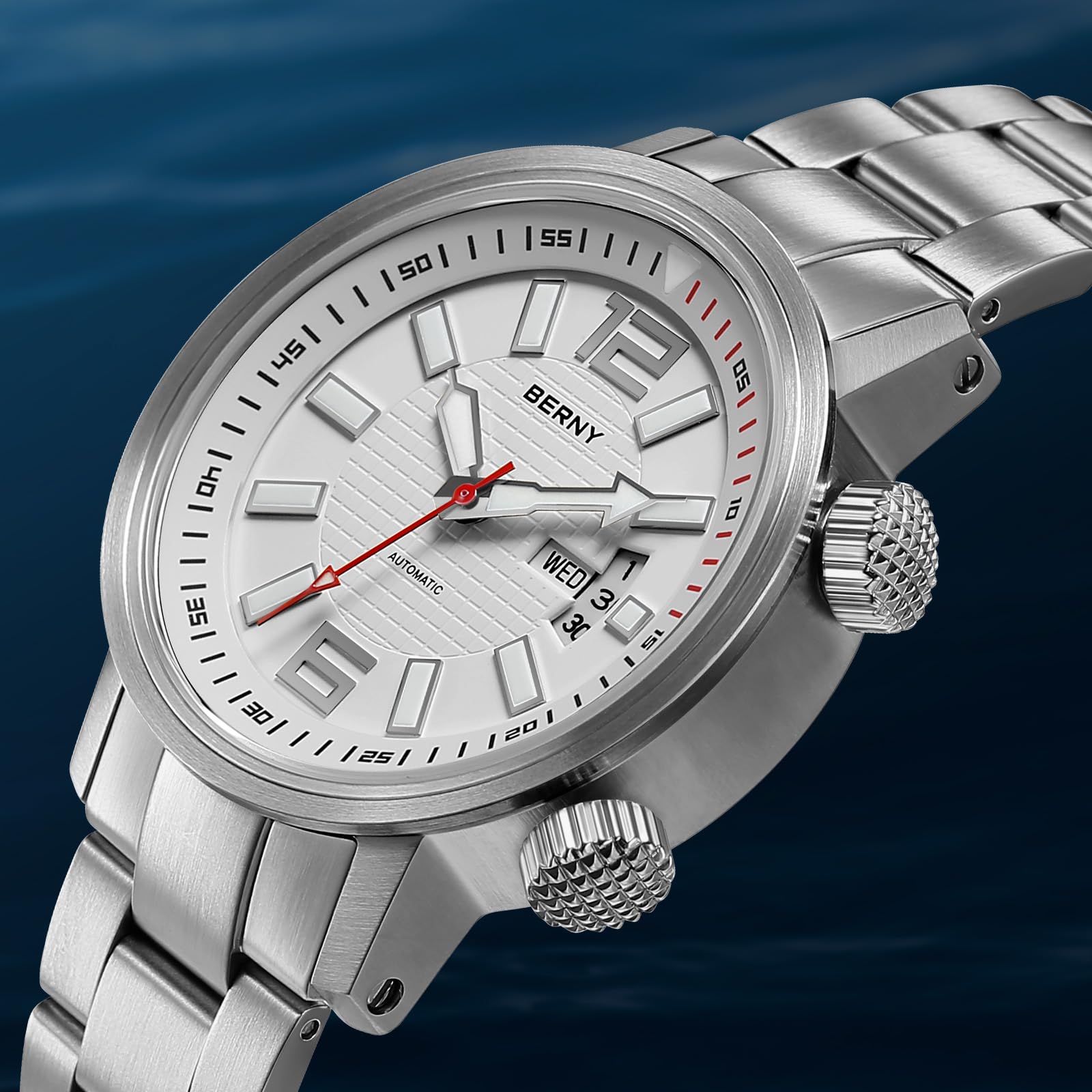 BERNY Automatische Mechanische Taucheruhr Für Herren Selbstaufziehend Sport-Edelstahl-Armbanduhr Wasserdicht 20 ATM Saphirglas Kratzfest