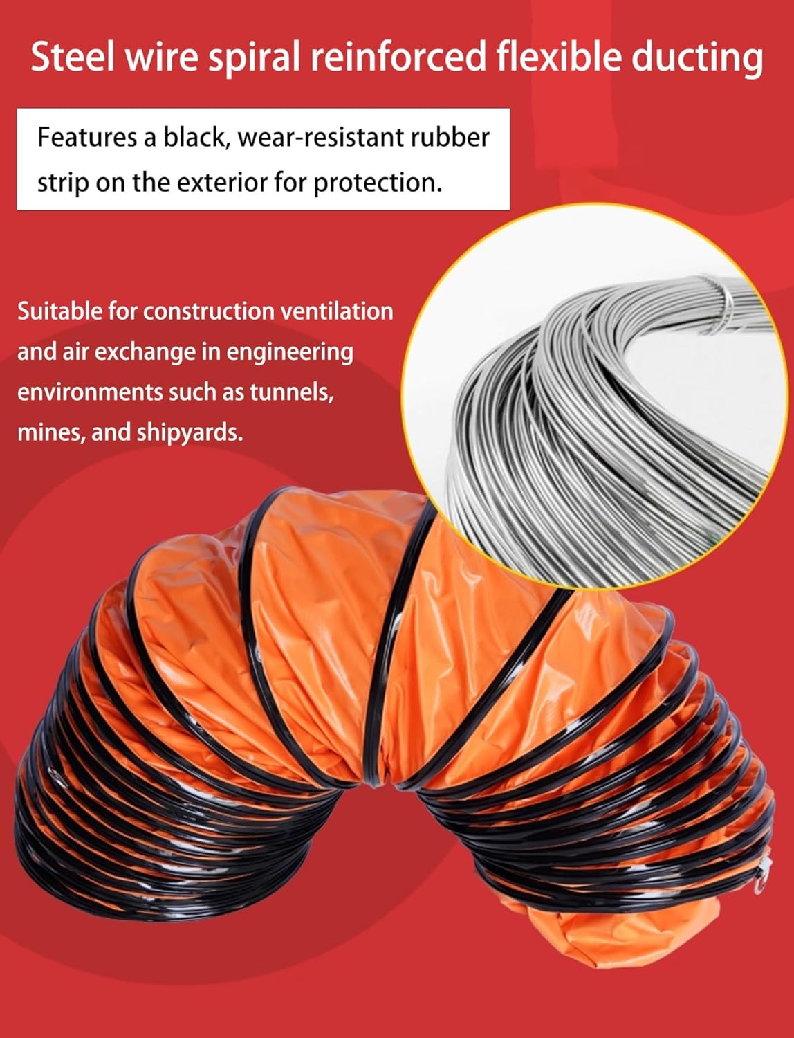 High-Temperature Flexible Duct Hose - Flame Retardant PVC, Adjustable Rope & D-Ring for HVAC Exhaust Systems & Utility Blower Applications