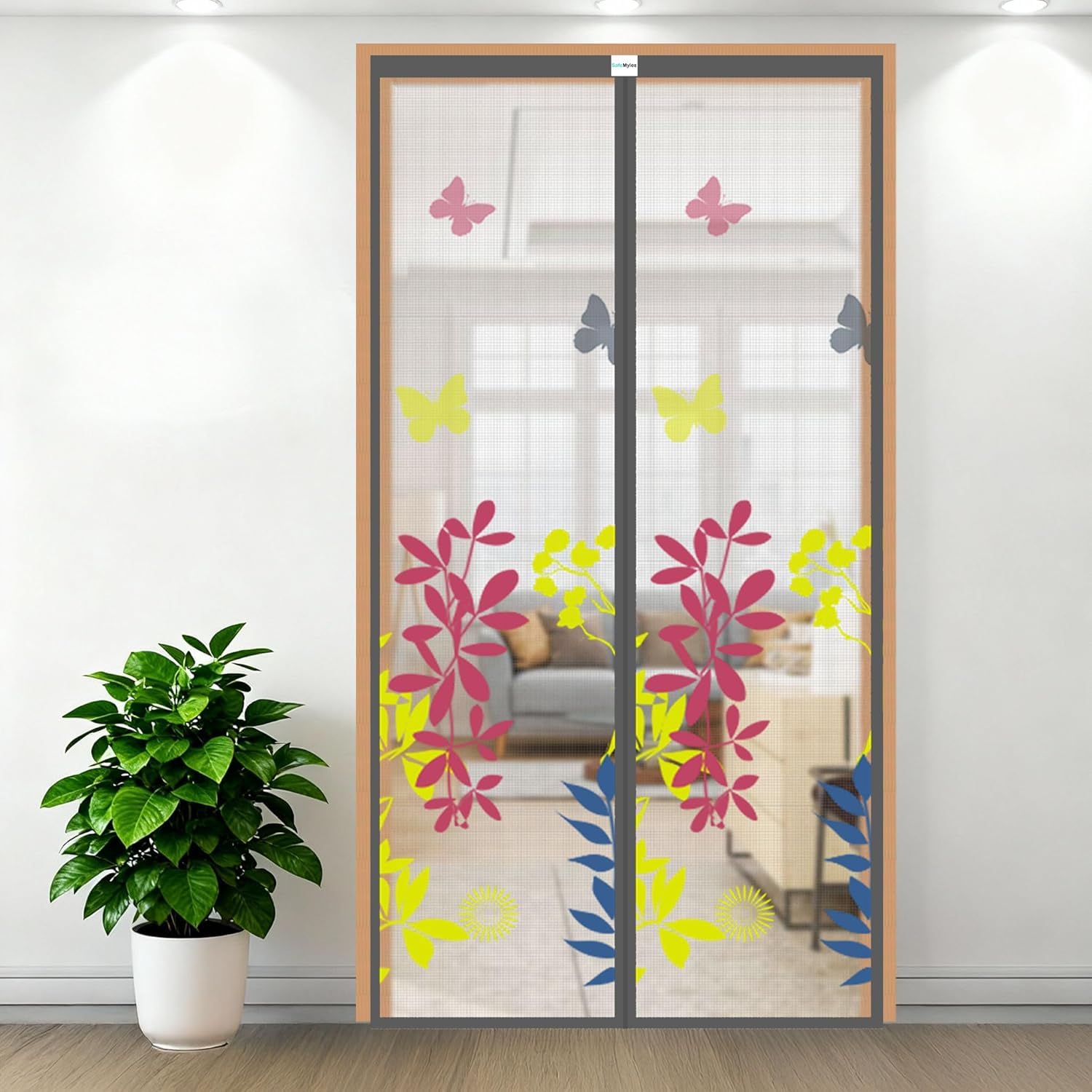 Polyester Door Mosquito Net with Magnetic Auto Closing Breathable Insect Screen Curtain for Doors Kitchen & Balcony Easy Installation Durable Mesh Protection Against Mosquitoes (Floral, 195x85 cms)-image-3