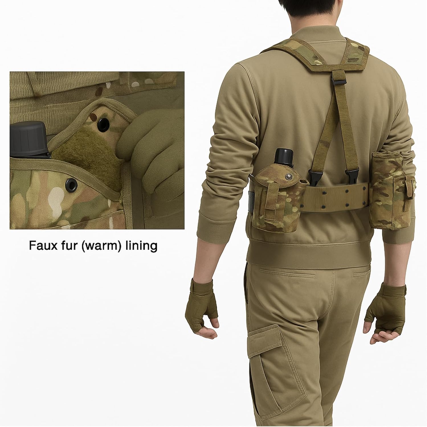 MT Military Alice Yoke Shoulder Strap with Belt, Utility Army Butt Pack and Canteen & Magazine Pouch Set for Outdoor Backpack Multicam