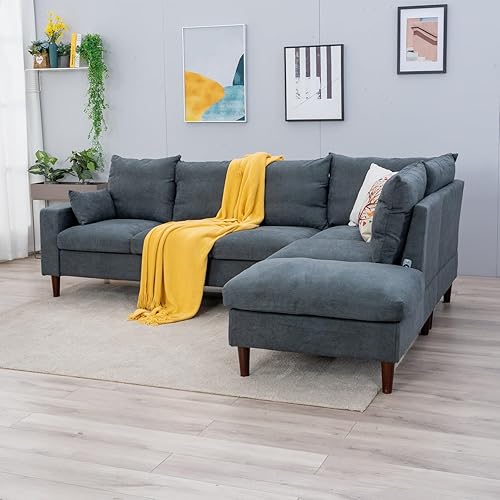 Miniatura 6 de Panana Sofá esquinero seccional en forma de L con lado izquierdo y derecho, diván con puerto de carga USB integrado, color marrón