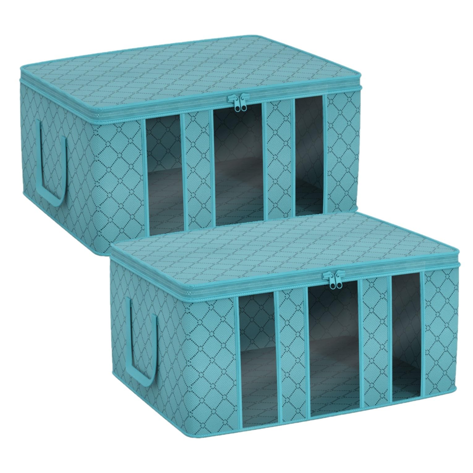 Sorbus Foldable Storage Bag Organizers, 3 Sections, Great for Clothes, Blankets, Closets, Bedrooms, and More, 2-Pack (Aqua)