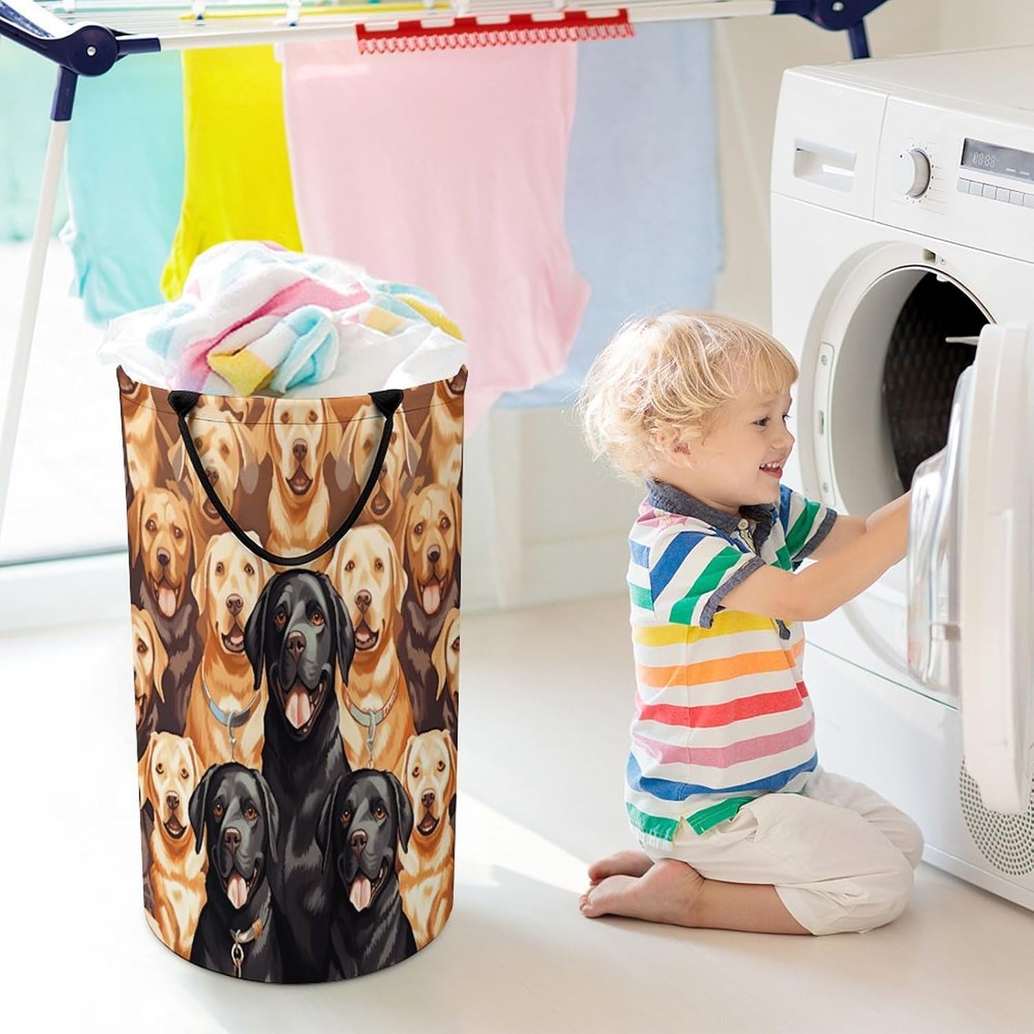 Large Laundry Basket Collapsible Dirty Clothes Basket with Carry Handles Portable Waterproof Freestanding Labrador Retriever Dogs Laundry Hamper for Bathroom Bedroom Laundryroom Dorms 86L