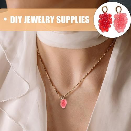 Miniatura 6 de Tofficu 12 dijes de fruta de uva, colgantes diminutos de resina para collares, pulseras, joyería, manualidades, color rojo y rosa