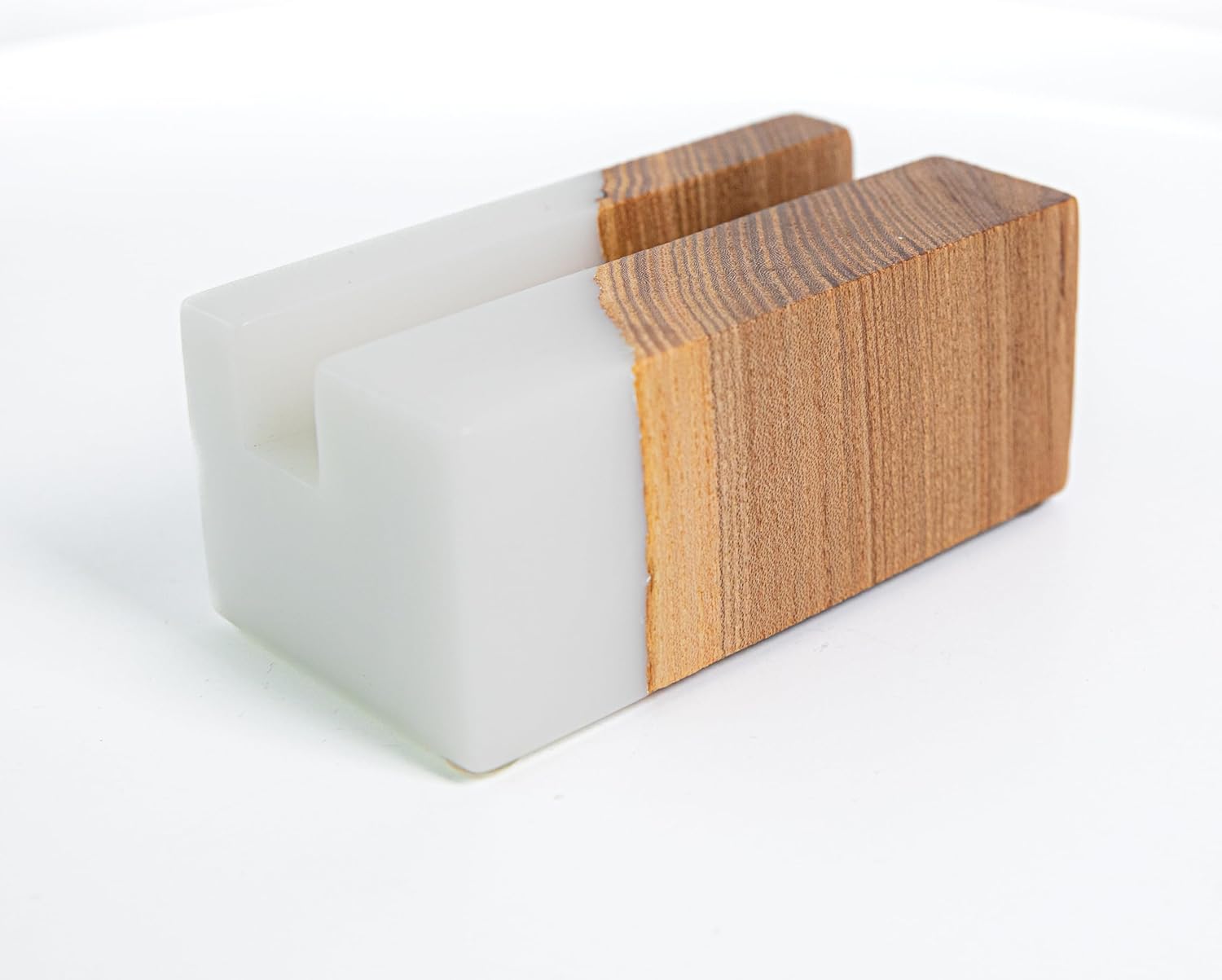RWA Business Card Holder for Men & Women - Handcrafted Epoxy & Wood, Stylish & Durable Business Card Organizer, Premium Business Card Holders Desk Accessory for Professionals - ELEMENT, white