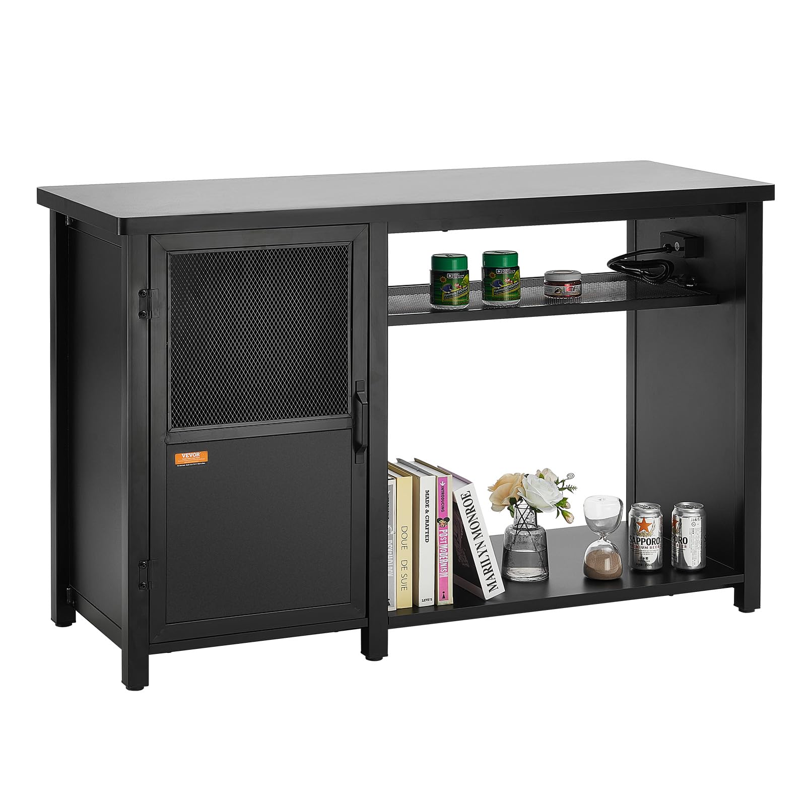 VEVOR Support pour Aquarium Charge 284 kg, Meuble pour Aquarium Aquariophilie 132x50x82 cm, en Acier et MDF, Support pour Réservoir de Reptiles avec Armoire de Rangement et Prise Électrique Intégrée