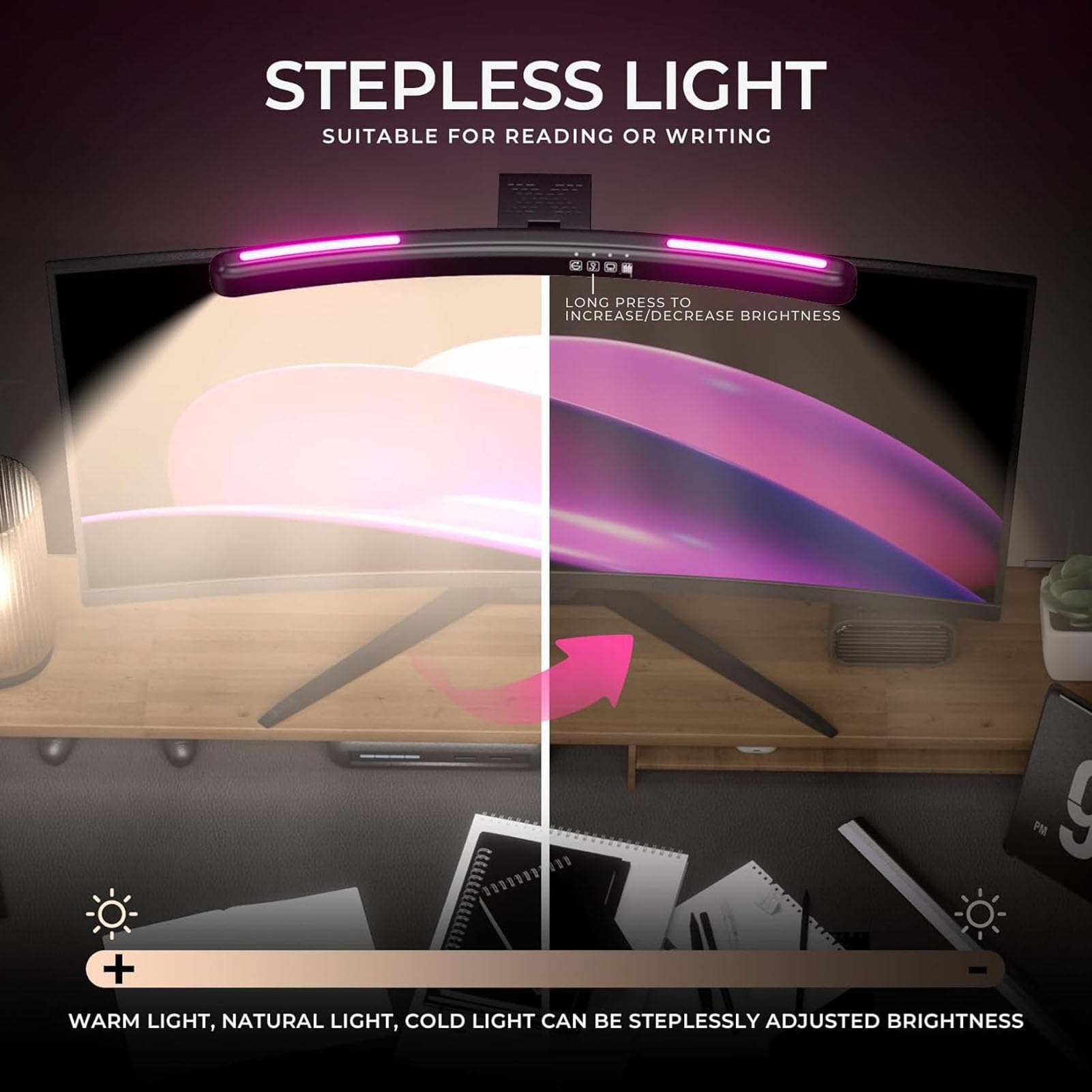XUMIUZIY Lampada per Monitor Computer, Barra Luminosa per Monitor Curvo con Telecomando, Lampada da Lavoro LED da Lettura USB con 7 Effetti di Luce RGB, Controllo Touch, Cura degli Occhi