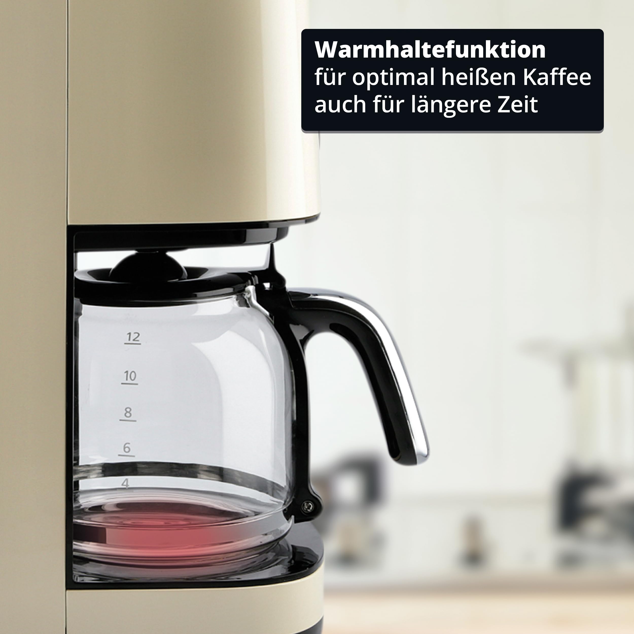 KHG Retro Filter-Kaffeemaschine KA-185 CE in creme aus Edelstahl/Kunststoff, Kapazität für 12 Tassen, 1,5 Liter Glaskanne mit Wasserstandsanzeige, Permanentfilter, Tropfstopp