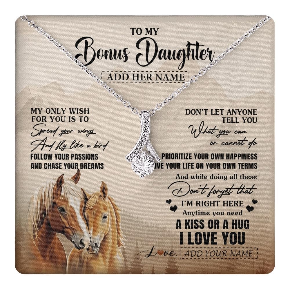 Yametee Personalized To My Bonus Daughter Gifts Necklace Dolphin From Stepmom My Sunshine For Jewelry Stepddaughter Birthday Gift Christmas Gift Box Message Card