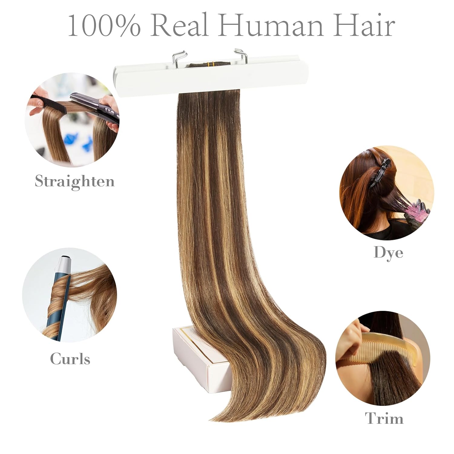 FoxFace Clip in Hair Extensions Real Human Hair, Thick Extensions from Root to Tip, Natural Hair Clip Ins, Balayage Chocolate Brown to Caramel Blonde,20 Inch 120g 7Pcs