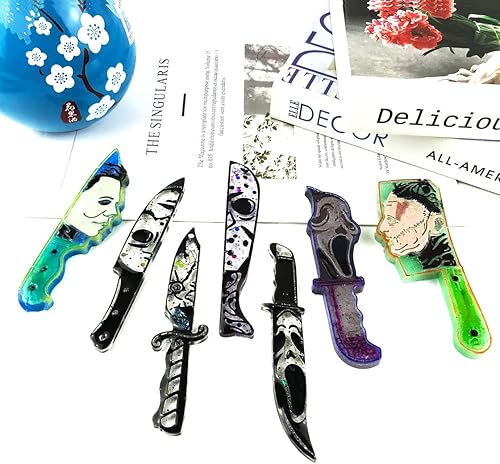 Miniatura 2 de HyzaPhix 13 moldes de resina para daga, moldes para llavero de Halloween, personajes de películas de miedo, molde de silicona, molde de fundición