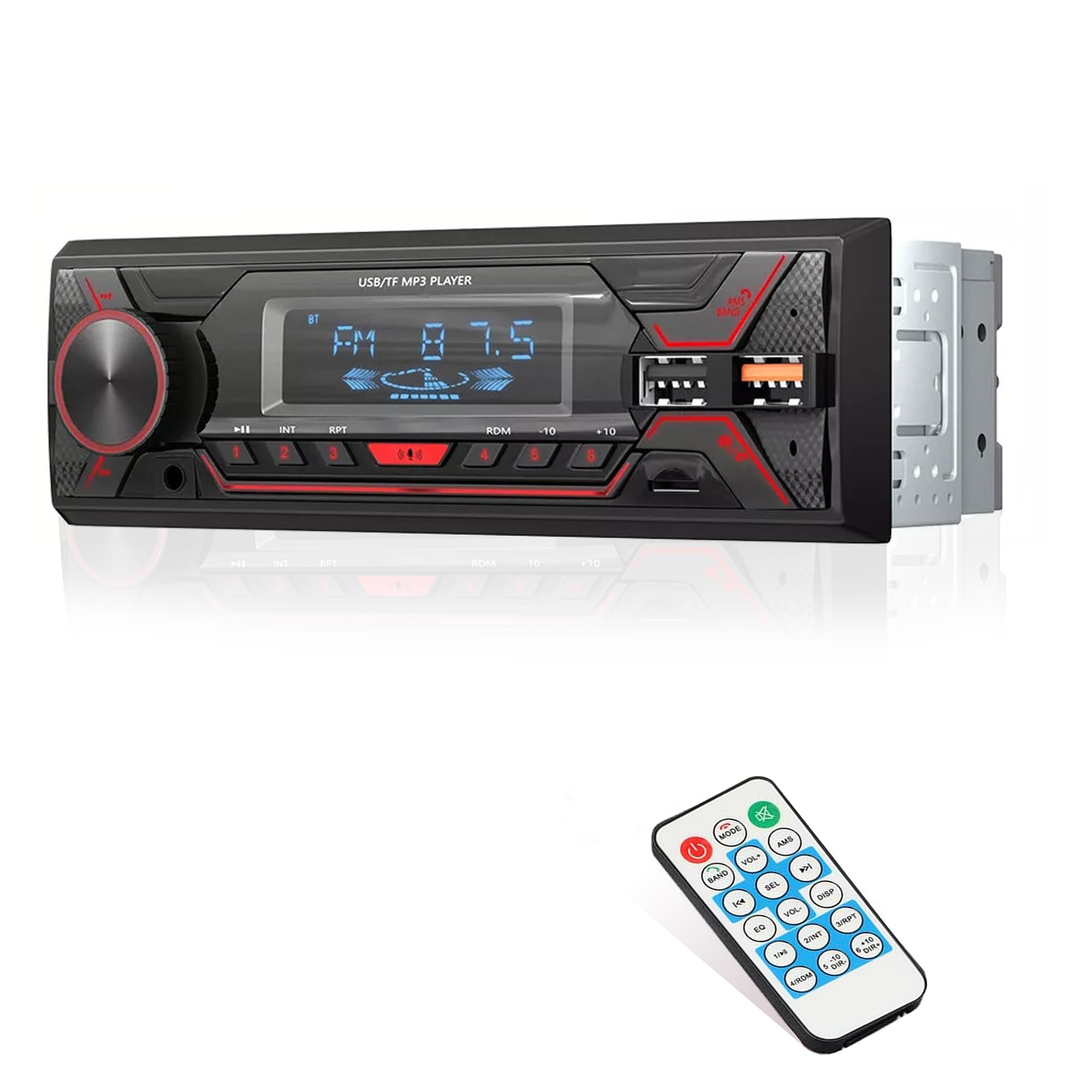 Audio Wheels Car Radio Bluetooth Single DIN Car Stereo Audio, Car Audio with Handsfree and Supports FM/ MP3/SD/AUX/Dua USB/EQ/Quick Charge | Not a CD Player