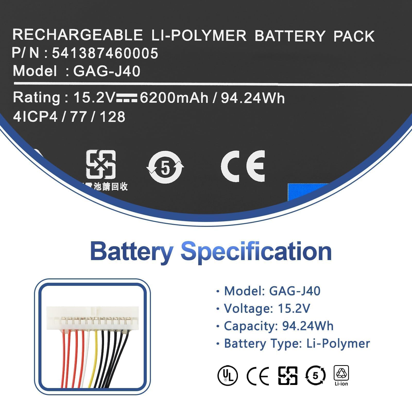 ANTIEE 94.24W GAG-J40 Laptop Batería para Gigabyte Aero 14 V7 K7 14-P64WV6 14-W-CF2 15 15X V8 15W 15-x9 Aorus X5 V6 V7 V8 X7 DT V6 V7 V8 X9 DT Series 541387460002 541387460003 4ICP4/77/128 15.2V