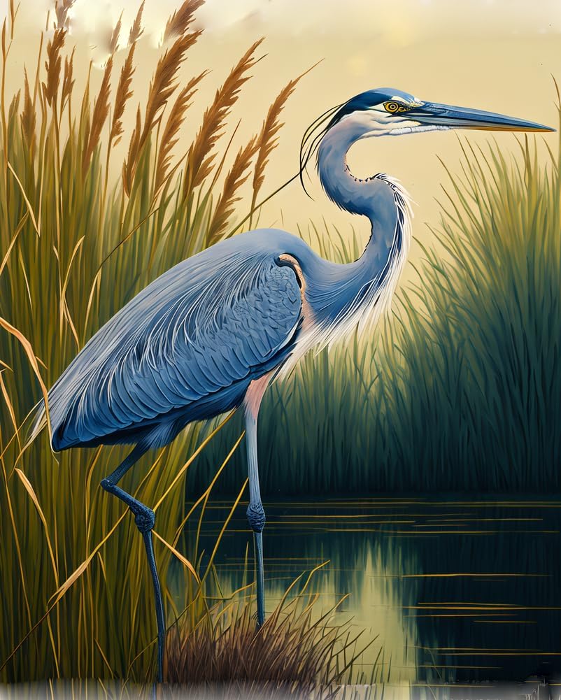 ZMHZMY DIY Paint by Number for Adults Beginner,Blue Heron Bird Painting by Number Kits on Canvas,Adult Oil Paint by Number for Home Living Room Decorative