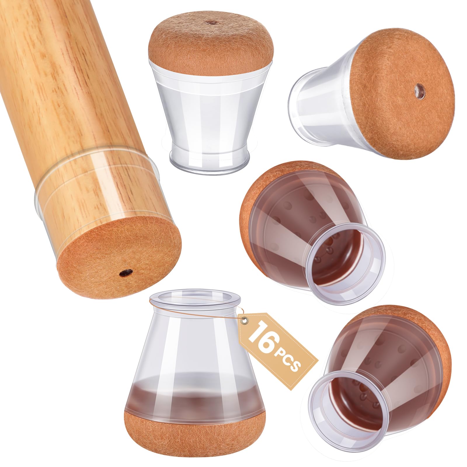 16Pcs Chair Leg Floor Protectors for Hardwood Floors - Silicone Felt Furniture Pads - Chair Leg Caps - Clear Rubber Chair Sliders - S(Fit:0.5"-0.8")