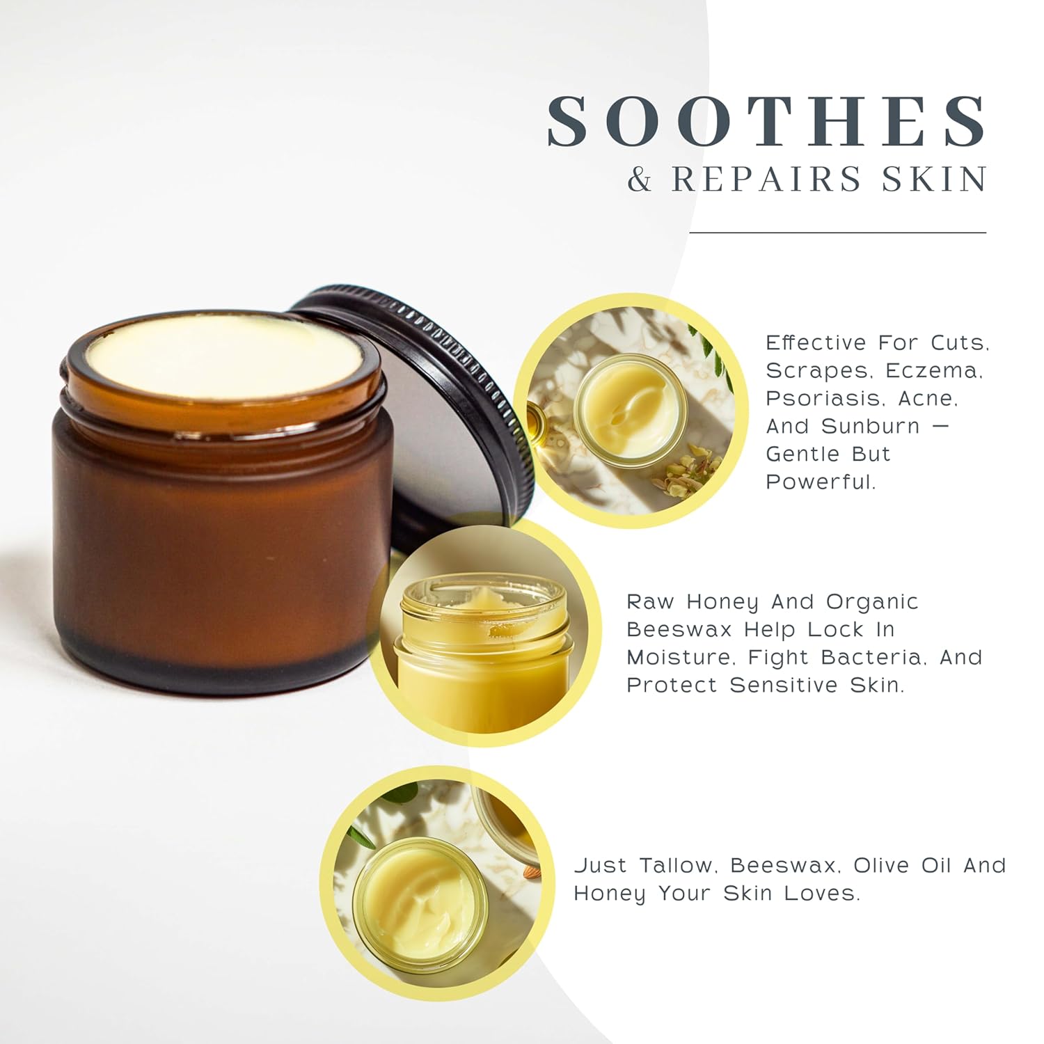 Vanman’s Tallow and Honey Balm - Grass-Fed/Finished Bison Tallow, Raw Manuka Honey, Organic Royal Jelly, Beeswax, Cold Pressed Olive Oil - Unscented Tallow Skin Care for Dry Skin - 2.4 oz