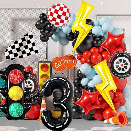 Miniatura 4 de Juego de globos de auto de carreras, globo de rayo con rayo, globo de aluminio a cuadros rojos y blancos, globos de 40 pulgadas, globos de circuito