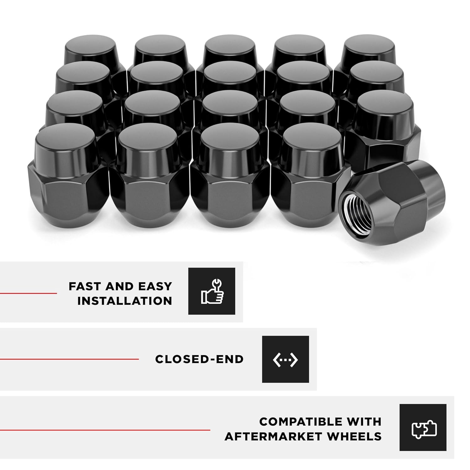 White Knight M12x1.50 Factory Style Lug Nuts for Select Hyundai, Kia and Mazda. (Black Chrome) Acorn – WN14107BK-20AM (20 Pack)
