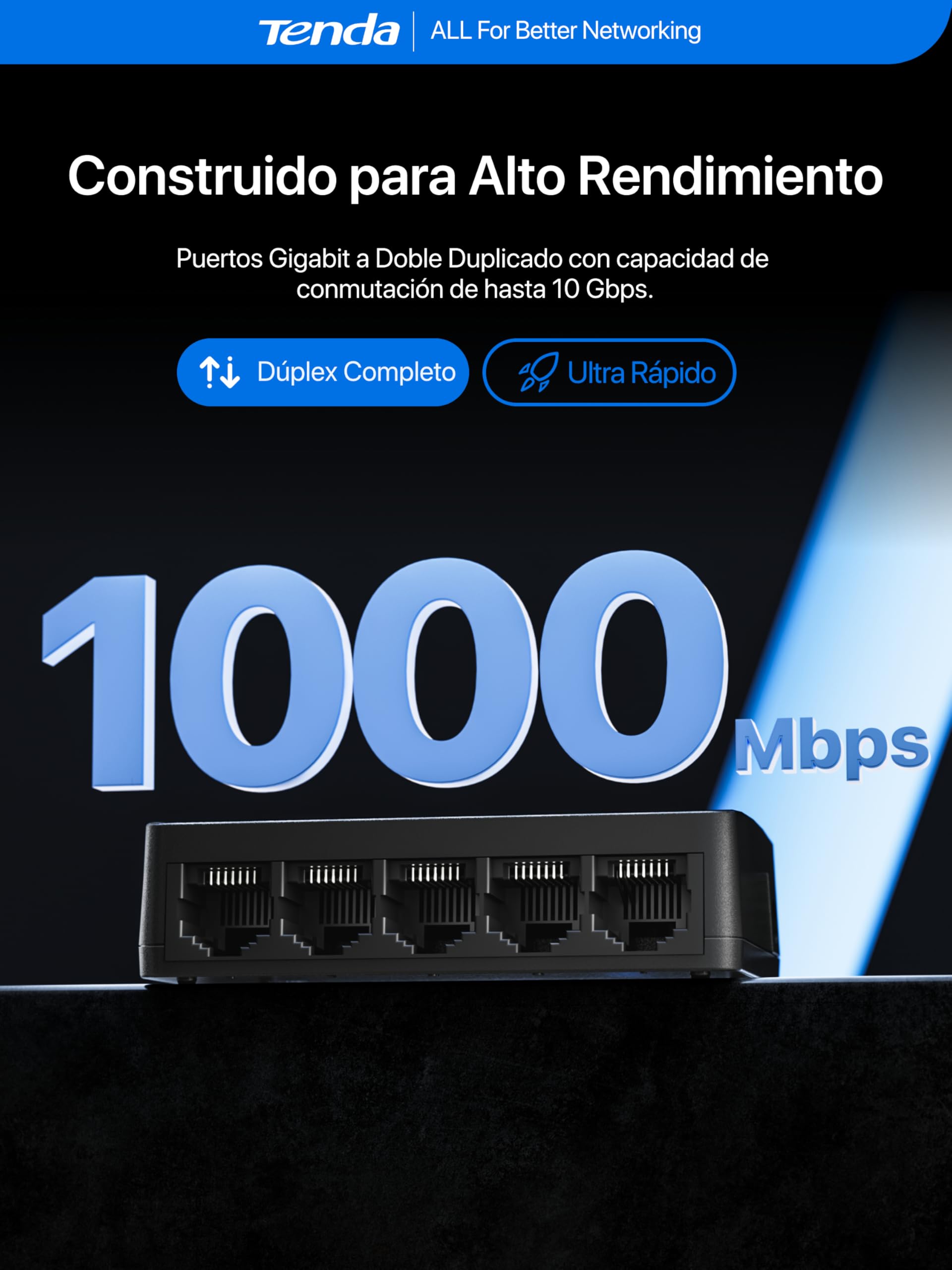 Tenda SG105 Switch Ethernet Gigabit 5 Puertos 10/100/1000 Mbps RJ45 No Administrado Negro
