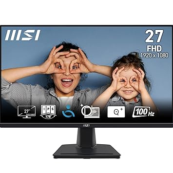 MSI PRO MP275 27 Inch Full HD Office Monitor - 1920 x 1080 IPS Panel, 100 Hz, Eye-Friendly Screen, Built-in Speakers, Tilt-Adjustable - HDMI 1.4b, D-Sub (VGA)