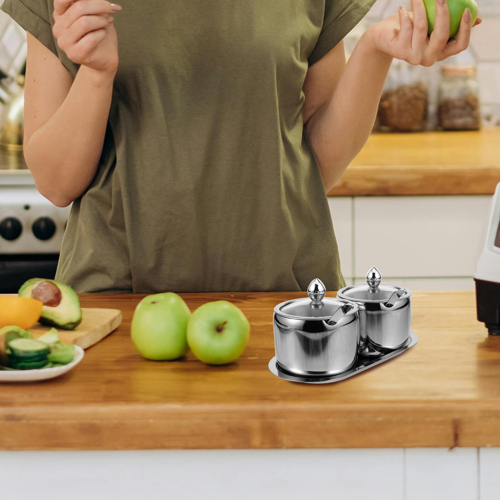 Hohopeti Barattoli per Spezie in Acciaio Inossidabile con Coperchio Trasparente Contenitori per Condimenti da Cucina con Capacità Facili da Pulire e Organizzare per Conservare Spezie