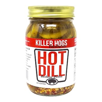 Killer Hogs Hot Dill Pickles, 16 oz | Spicy Crisp and Crunchy Slices for BBQ and Grill Sides, Meat Sandwich Toppings, Hamburgers, and Snacks, Jar