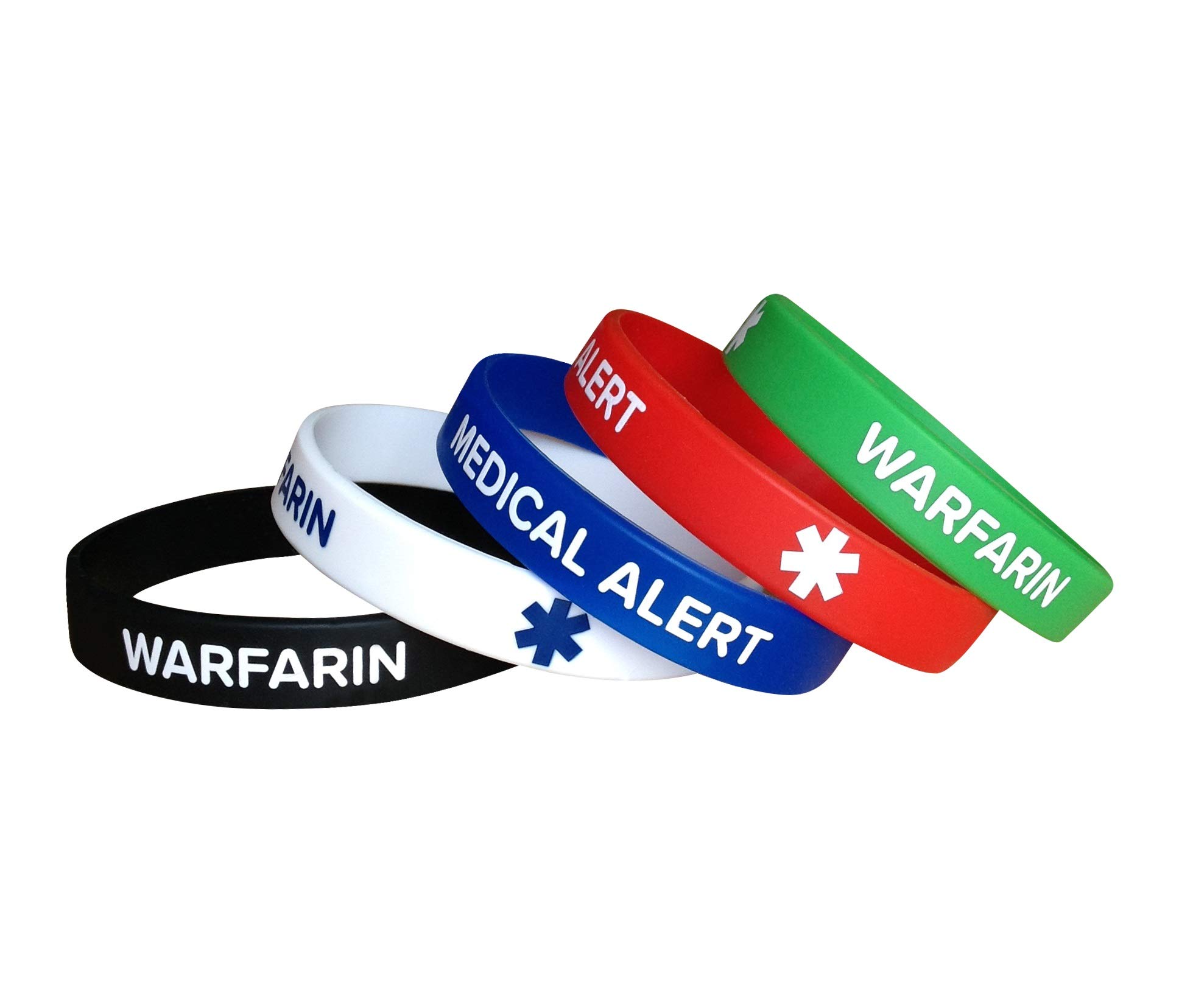 Pack of Warfarin Medical Alert Silicone Bracelets – Adult Wristbands  for Men Women – Waterproof Emergency ID Bands