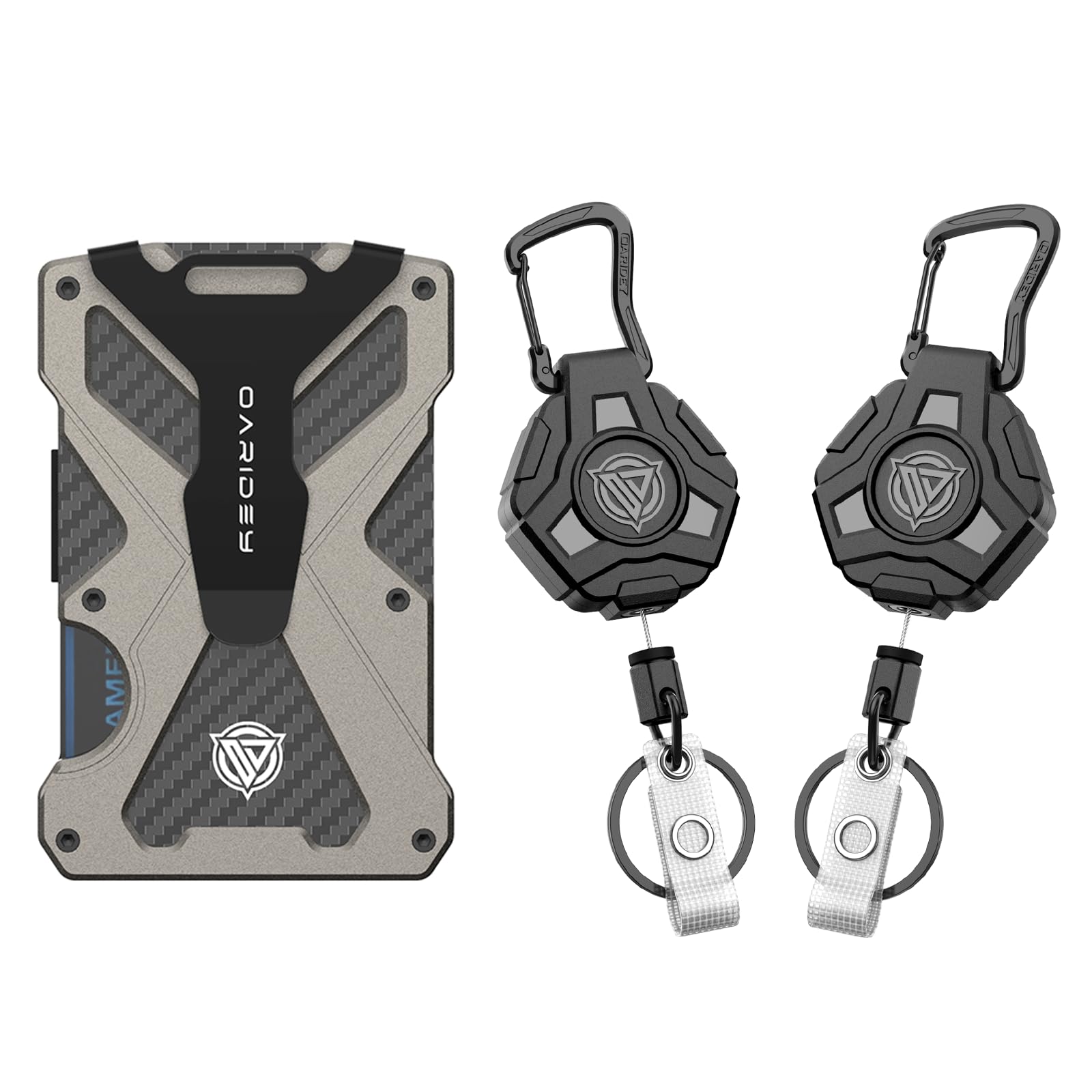 Oaridey Minimalsit Wallet (Gunsmoke) and 2 Pack Retractable Keychain Heavy Duty