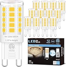 Hansnag 12 Pack G9 LED Bulb for Crystal Chandelier, 5000K Bright Daylight, T4 Short Light Bulb with G9 Ceramic Bin-pin Base, Height 1.77 inch, 4W(40W Halogen Equivalent), 400LM, AC 120V, Non-Dimmable
