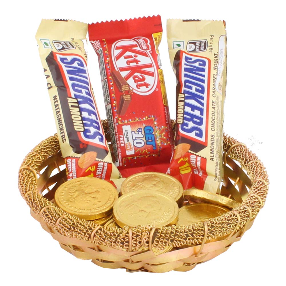 SFU E Com Golden Coin & Snicker Almond Chocolate Hamper | Chocolate Gift for Rakhi, Diwali, Christmas, Birthday, Anniversary, Holi. | 338