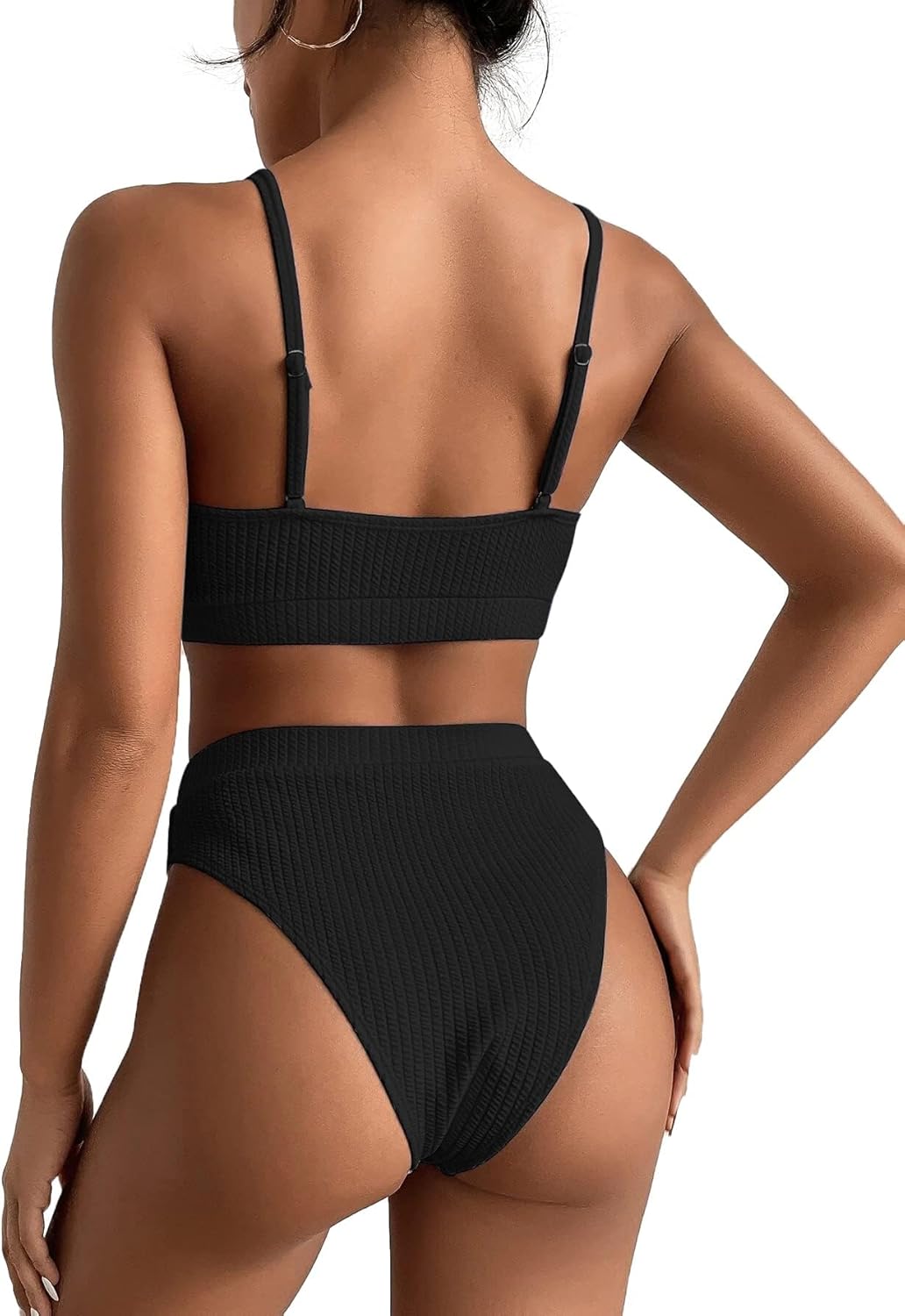 Vista 2 de Lilosy Conjunto de 2 piezas de traje de baño brasileño de cintura alta con control de abdomen y acanalado