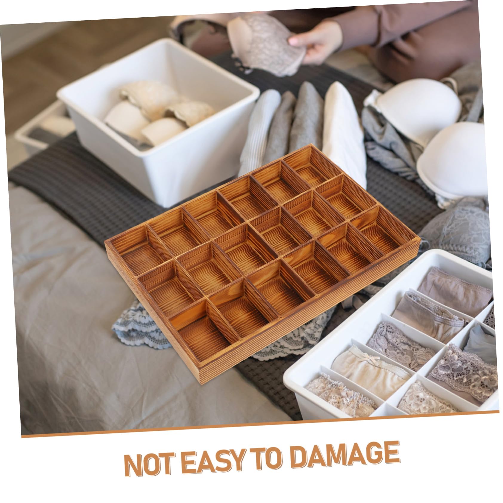 IMIKEYA Caja Organizadora De Madera 18 Compartimentos, Separador De Cajones Para Calcetines y Ropa Interior, Acabado Madera Natural, Organizador Funcional Para Armario y Hogar, 1 Unidad