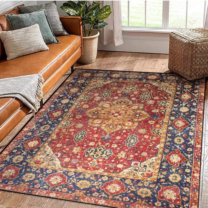 Tapis salon lavable style rétro rouge idéal pour sécuriser et décorer une cuisine moderne