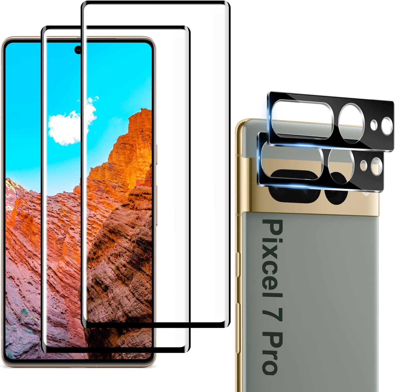 [2+2 Pack] for Google Pixel 7 Pro Screen Protector, 9H Tempered Glass, Ultrasonic Fingerprint Compatible, 3D Curved, HD Clear Scratch Resistant for Google Pixel 7 Pro 5G Glass Screen Protector