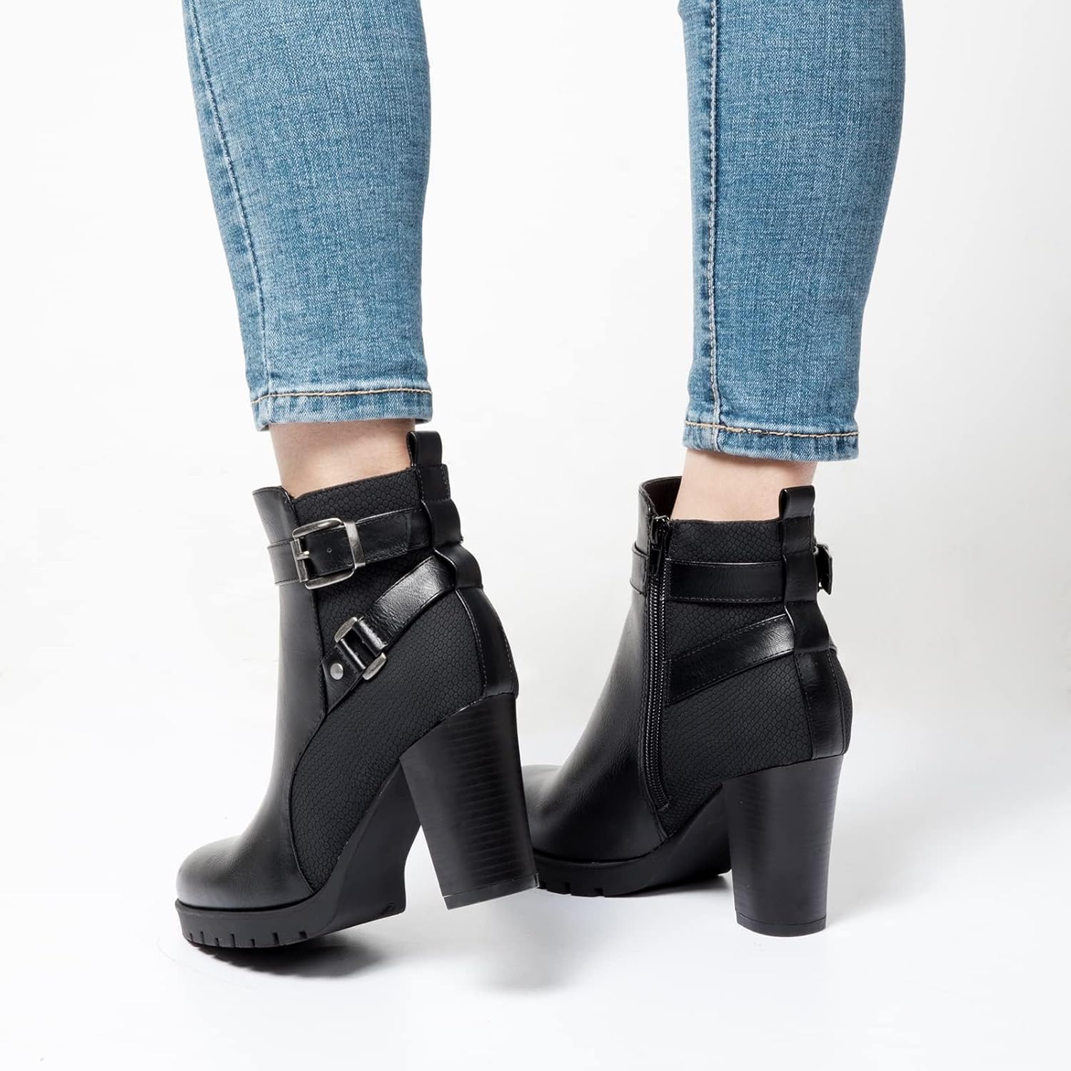 mysoft Women's Ankle Boots Chunky Stacked Heel Zipper Booties - Available in Wide Sizes - Image 6