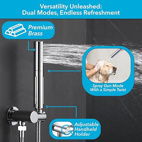 Miniatura 9 de VANFOXLE Juego de grifo de ducha de níquel cepillado, grifo de ducha desviador de botón con 2 en 1 de mano, cabezal de ducha de 10 pulgadas con 4