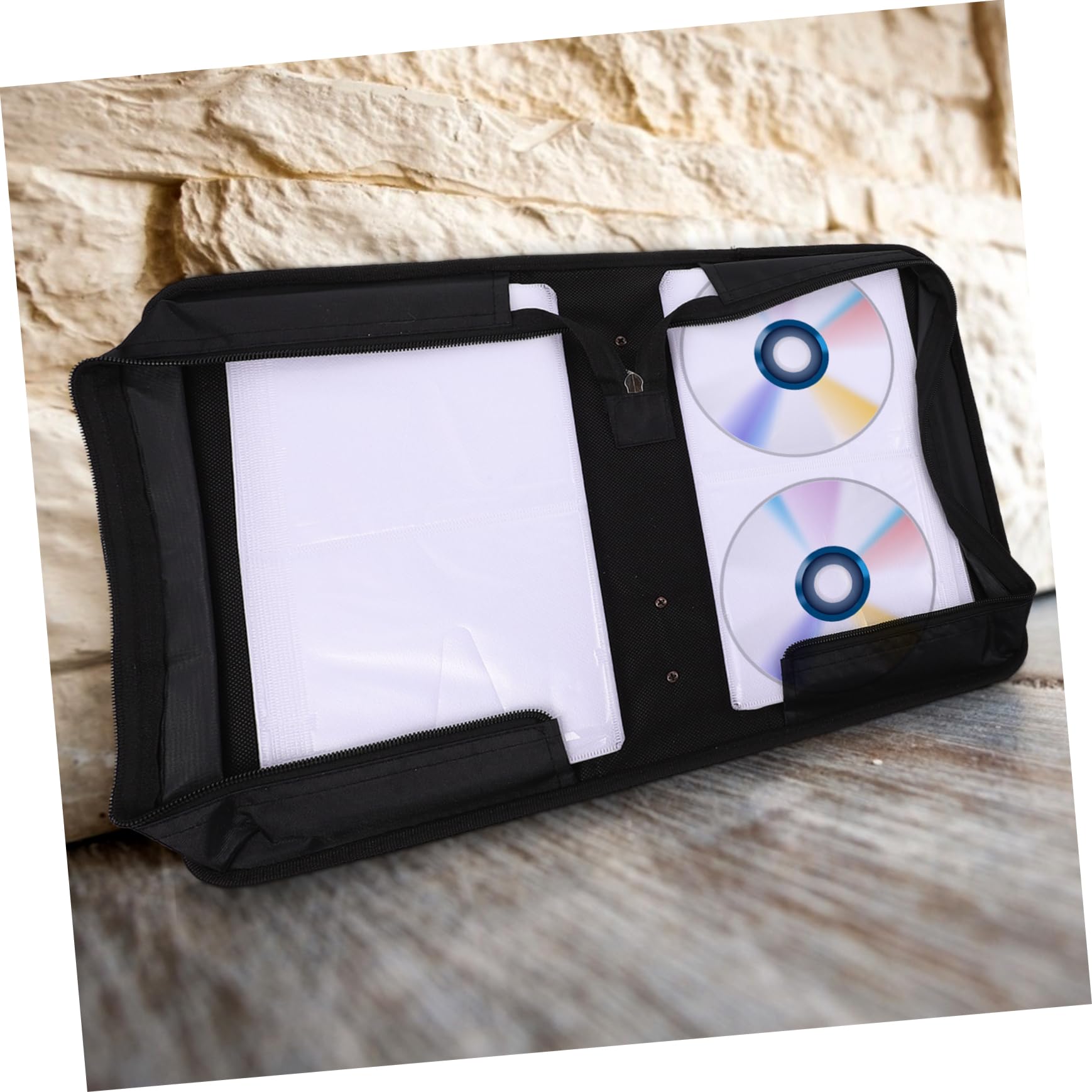 Pochette Porte-CD PU Noire 128 Disques Lot de 2, Étui à Fermeture Éclair
