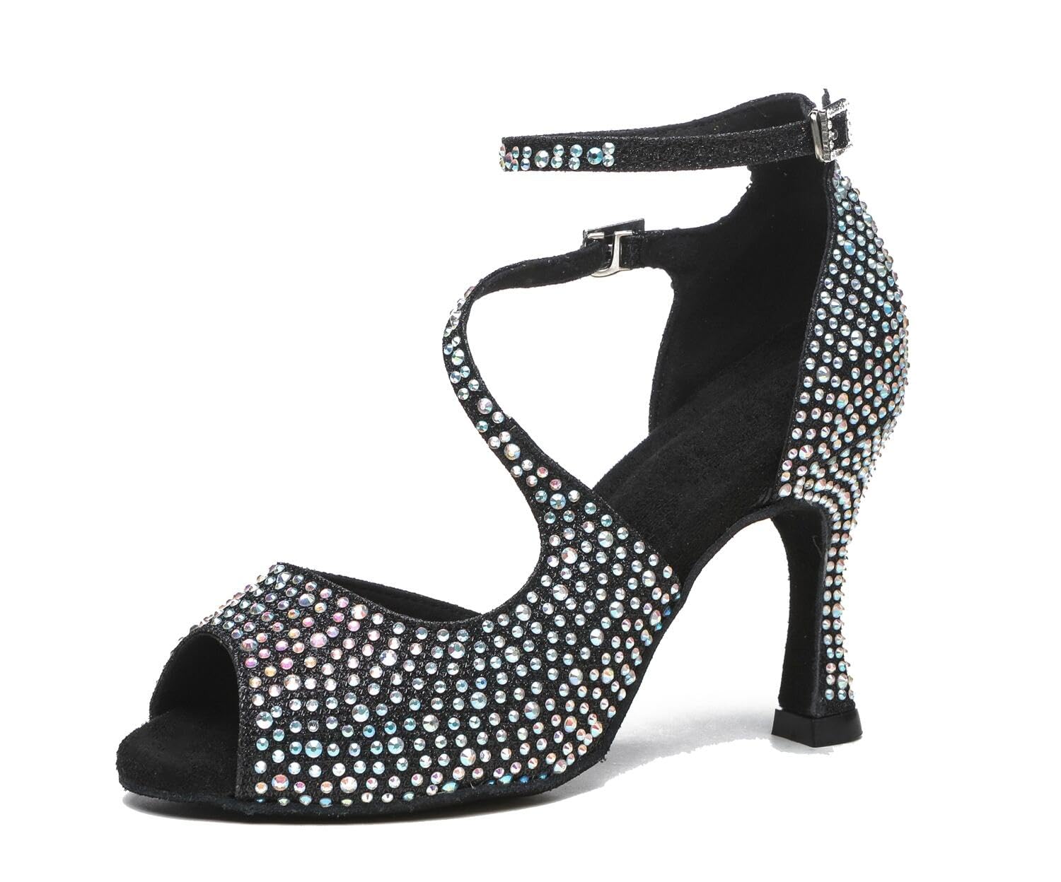 Latin stras brokatowe buty do tańca damskie sandały ślubne, Al522 Czarny obcas 9 cm, 37.5 EU