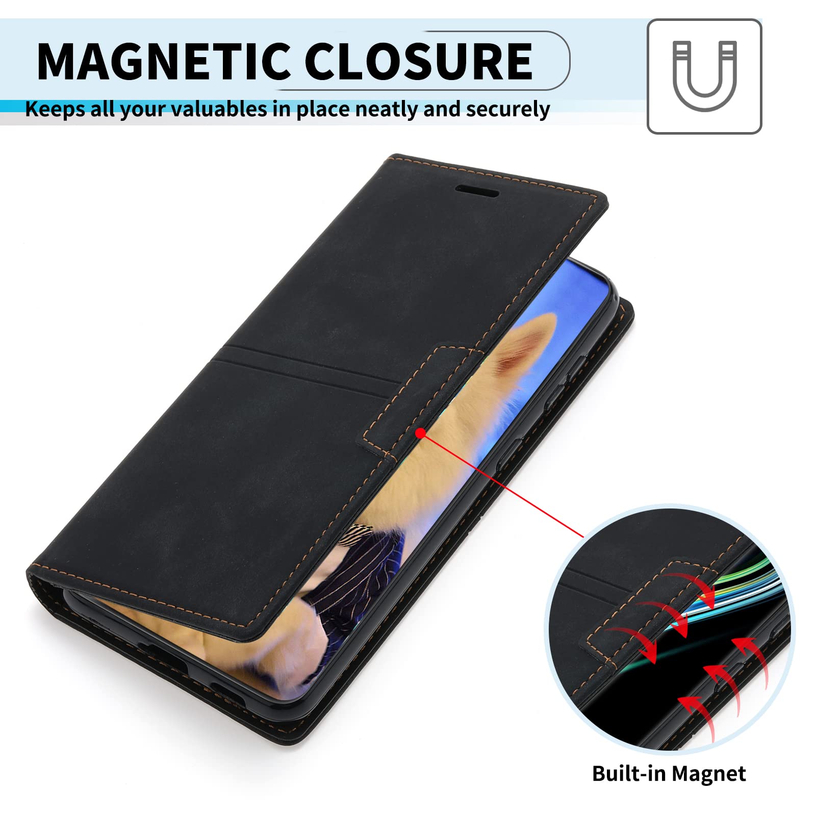Cover Portafoglio Per Motorola Moto G9 Power - Custodia In Pelle PU Con Supporto E Slot Carte (Rosso) - 3