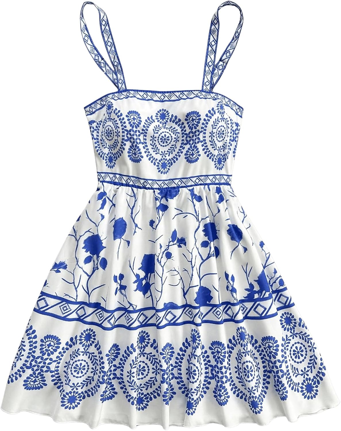 MakeMeChic Women's Summer Tribal Print Cami Dress Sleeveless A Line Flare Mini Dresses Boho Sundress