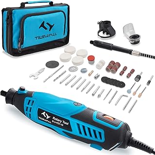 Rotary Tool 160W, Tilswall Rotary Multi Tool Kit Set with 6 Variable Speed 8000-33000RPM, 47pcs Accessories for DIY Craft, Sanding, Cutting, Carving, Polishing, Drilling, Engraving, Cleaning