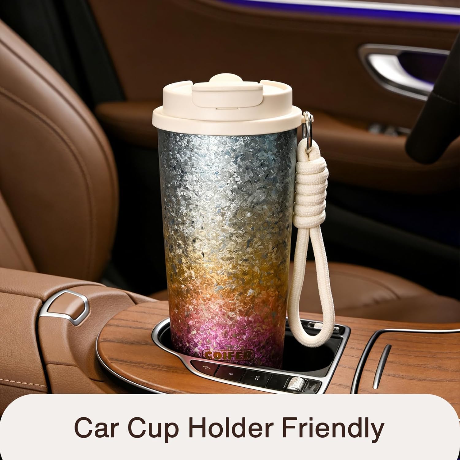 16 oz Titanium Coffee Tumbler, Leak-Proof Travel Cup with lid and straw, Vacuum Insulated Water Bottle, Ultralight, BPA-Free, Fits Car Cup Holders, For Hot & Cold Drinks (Gradient)