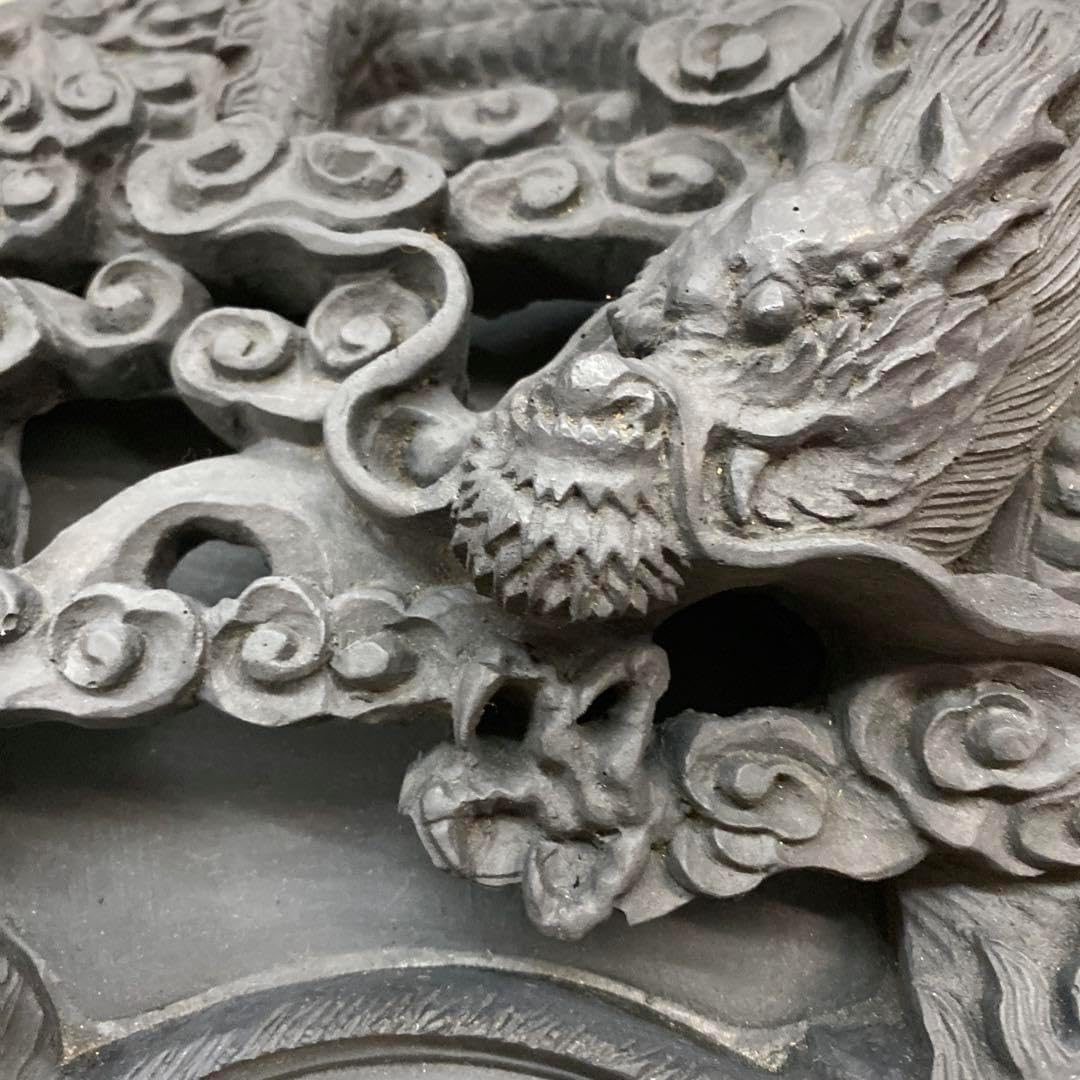 大型 中国端渓硯 庚辰年甲午書鑑蔵 細密龍雲彫刻硯 端渓