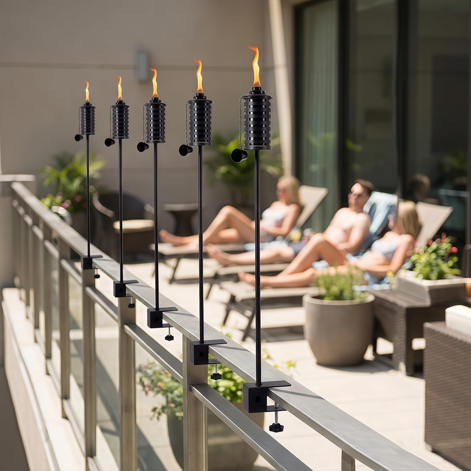 6 Pack Upgraded Home Garden Torch with Universal Clamp,40 Inch Outdoor Metal Torch Garden Décor, 16oz Citronella Torches , Metal Light Torches for Any Yard, Pathway, Backyard